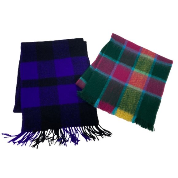 2 Vintage 90s Plaid Scarves Scarf Hentex Purple - Picture 1 of 2